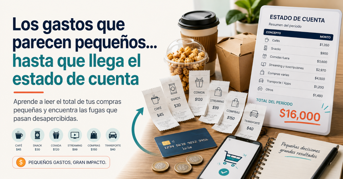 Estado de cuenta y gastos pequeños revisados junto a una calculadora.