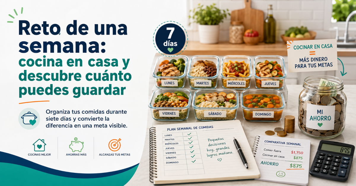 Familia organizando alimentos y presupuesto semanal en la cocina.