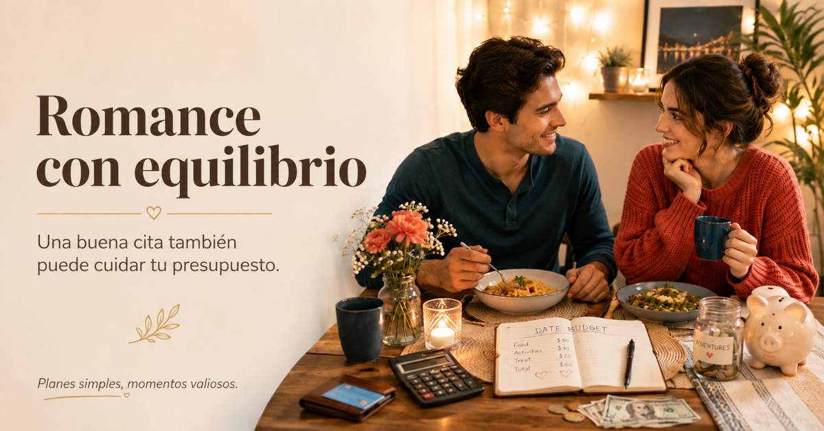 Pareja planeando una cita y compartiendo sus metas financieras.