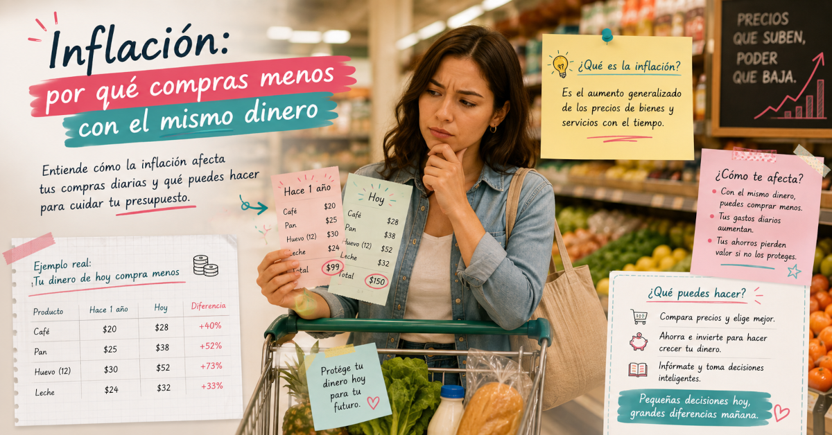 Familia organizando su presupuesto con monedas, una libreta y una alcancía.