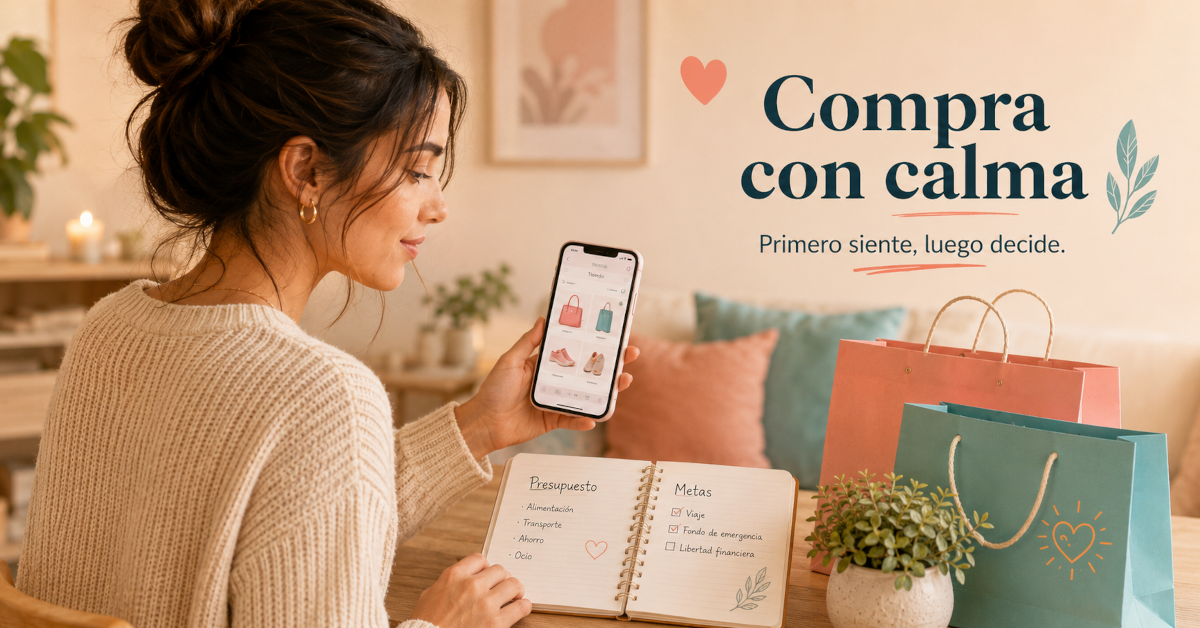 Persona reflexionando antes de hacer una compra mientras revisa su presupuesto.