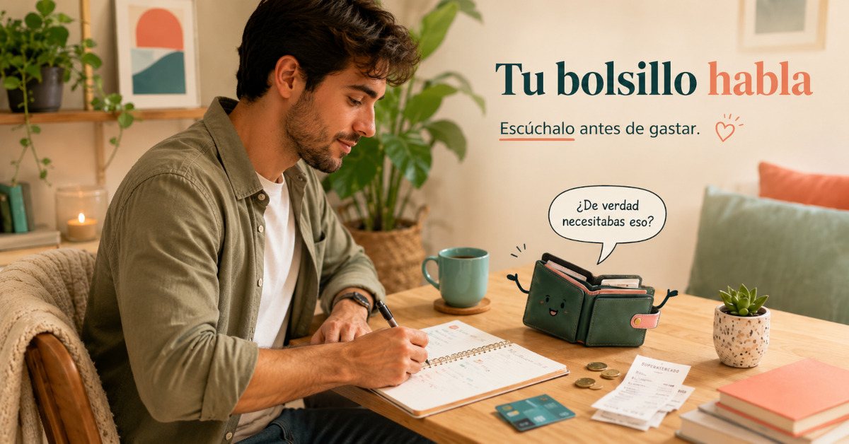 Persona revisando sus gastos y metas financieras con una libreta.