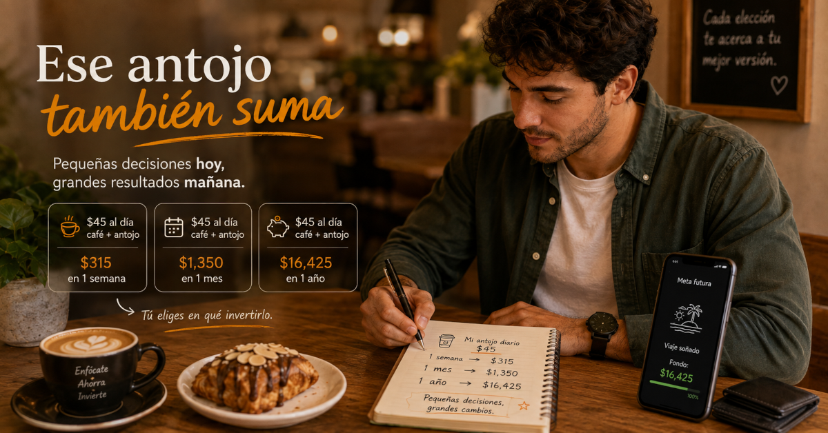 Persona calculando el costo de sus gastos cotidianos con monedas y una libreta.